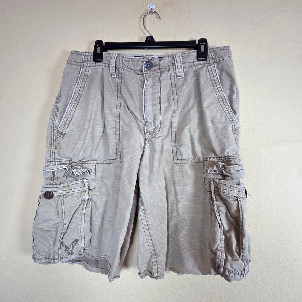 American Eagle Outfitters Mens Cargo Shorts Tan Khaki‎ Size 34 Utility Pockets